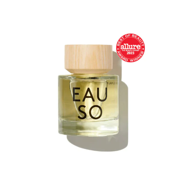 Perfume bottle labeled 'EAU SO' with a wooden cap on a white background, featuring the Allure Best of Beauty 2023 award badge.