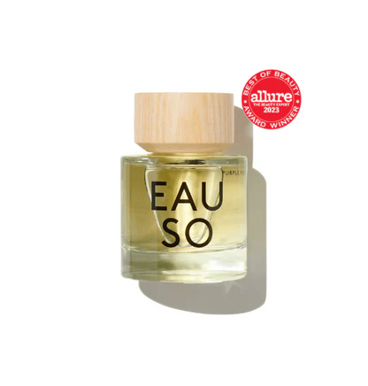 Perfume bottle labeled 'EAU SO' with a wooden cap on a white background, featuring the Allure Best of Beauty 2023 award badge.